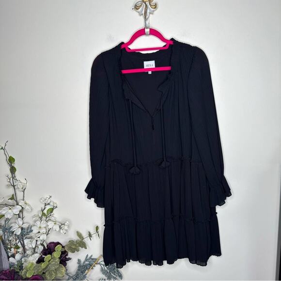 MISA LOS ANGELES Azmina Pleated Chiffon Dress Black {BB9} - Picture 4 of 7